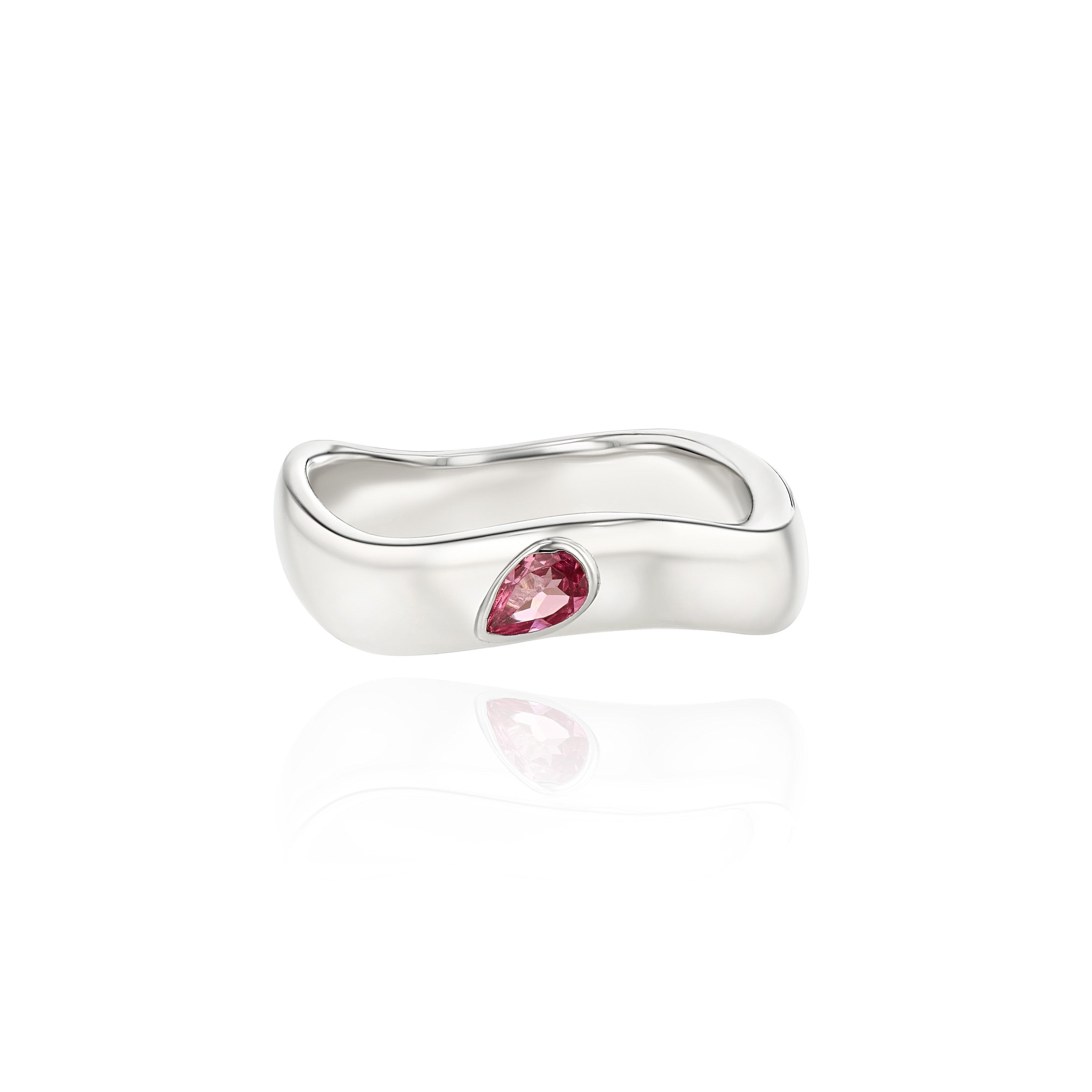 Silver Gemstone Curve Ring