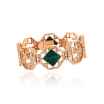 Rose Gold Bracelet of connected octagons with Diamonds and Malachite, Large