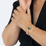 Rose Gold Bracelet of connected octagons with Diamonds and Malachite, Large - Model shot