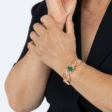 Rose Gold Bracelet of connected octagons with Diamonds and Malachite, Large - Model shot