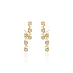 Yellow Gold Earrings with octagons and V shapes, and Diamonds, Medium