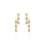 Yellow Gold Earrings with octagons and V shapes, and Diamonds, Medium