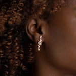 Yellow Gold Earrings with octagons and V shapes, and Diamonds, Medium - Model shot
