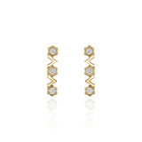 Yellow Gold Earrings with octagons and V shapes, and Diamonds, Small