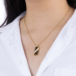 Yellow Gold Necklace with patterned Black Onyx and small round Diamonds, Medium - Model shot