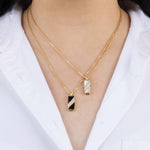 Yellow Gold Necklace with patterned Black Onyx and small round Diamonds, Small - Model shot