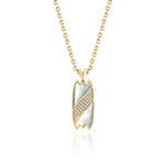 Yellow Gold Necklace with patterned White Shell and small round Diamonds, Small