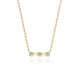Yellow Gold Necklace with octagons and V shapes, and Diamonds, Small