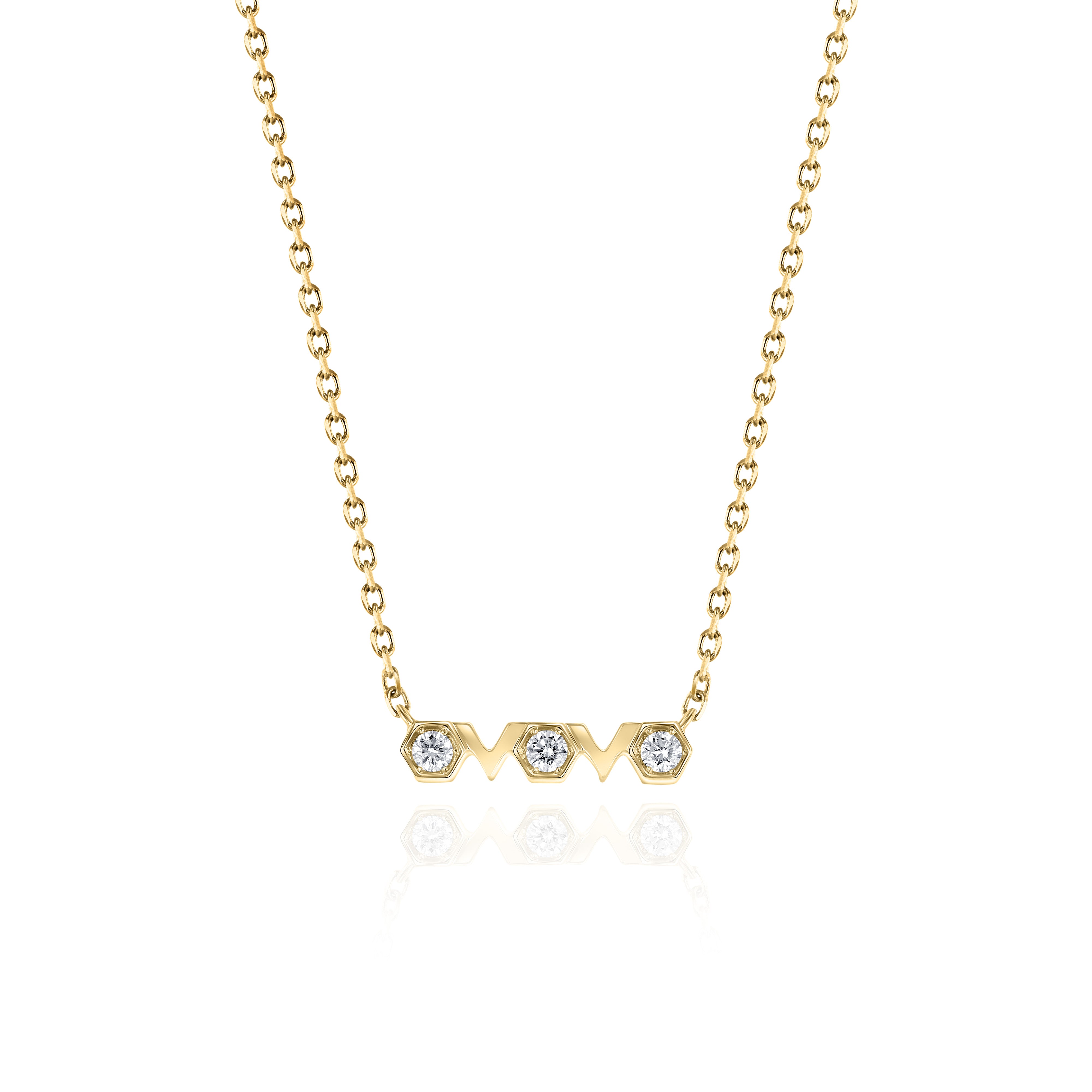 Yellow Gold Necklace with octagons and V shapes, and Diamonds, Small