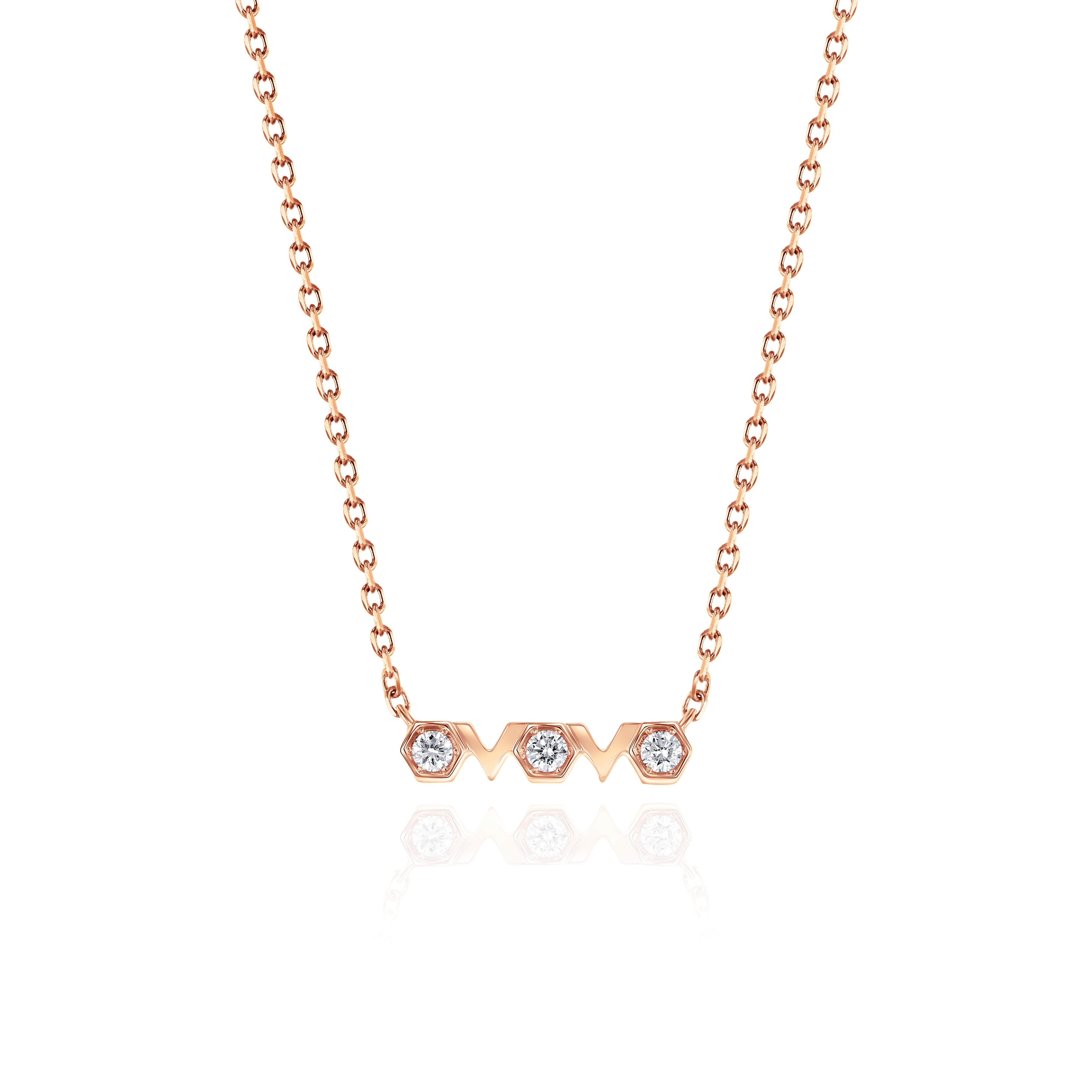 Rose Gold Necklace with octagons and V shapes, and Diamonds, Small