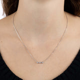 White Gold Necklace with hexagons and V shapes, and Diamonds, Small - Model shot