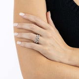 Stack of three White Gold and Diamond Rings with octagons and V shapes, Medium - Model shot