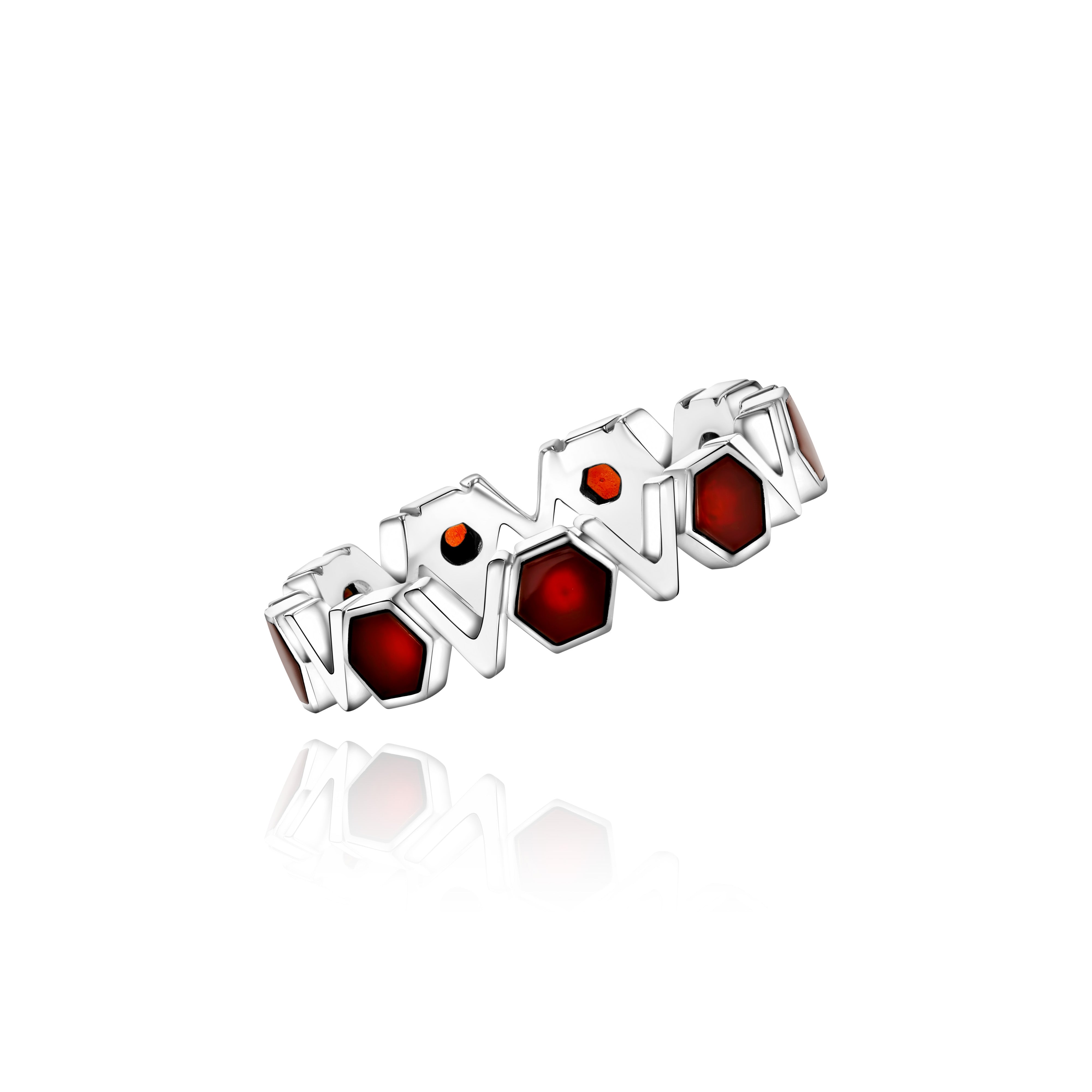 Silver Band with repeating Carnelian octagons and V shapes, Medium