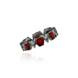 Rhodium Plated Silver Band with repeating Carnelian hexagons and V shapes, Medium