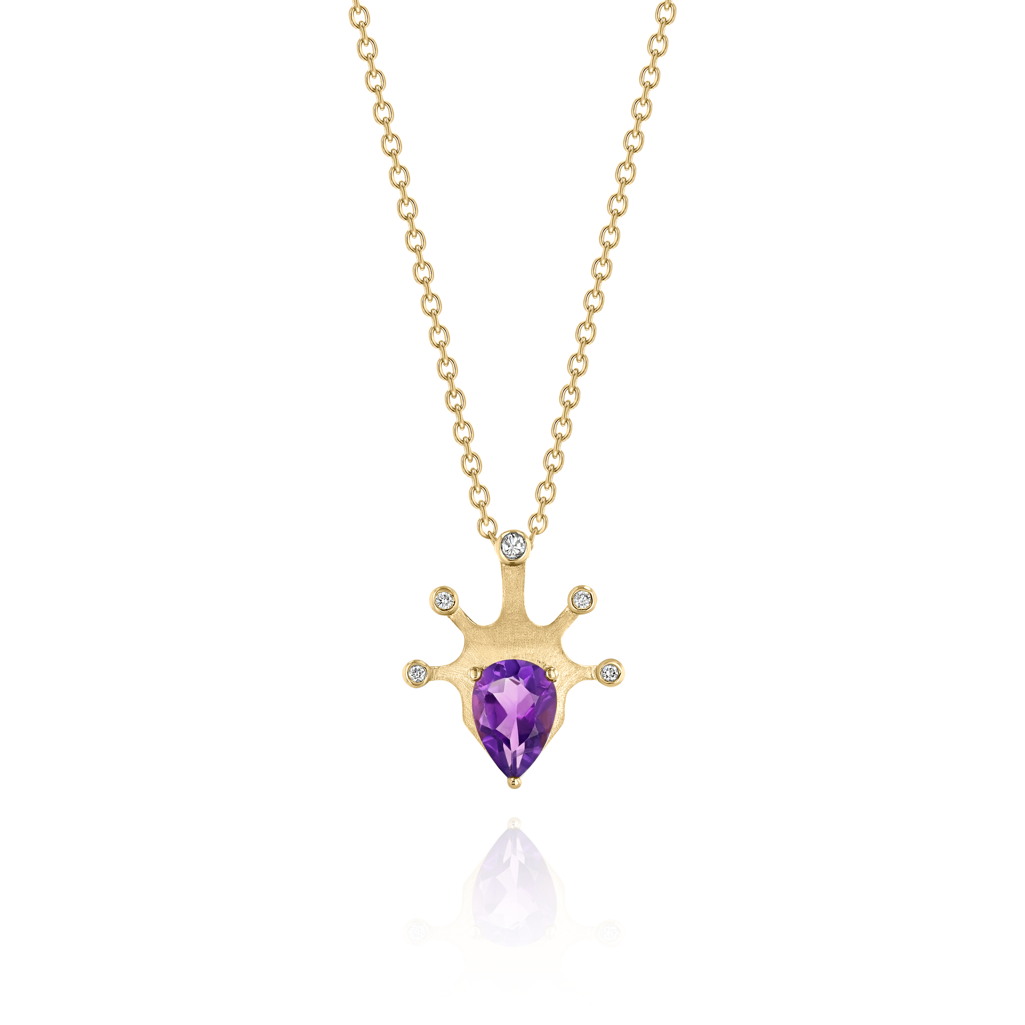 Yellow Gold Necklace with a pear shaped Amethyst and small round Diamonds, Small