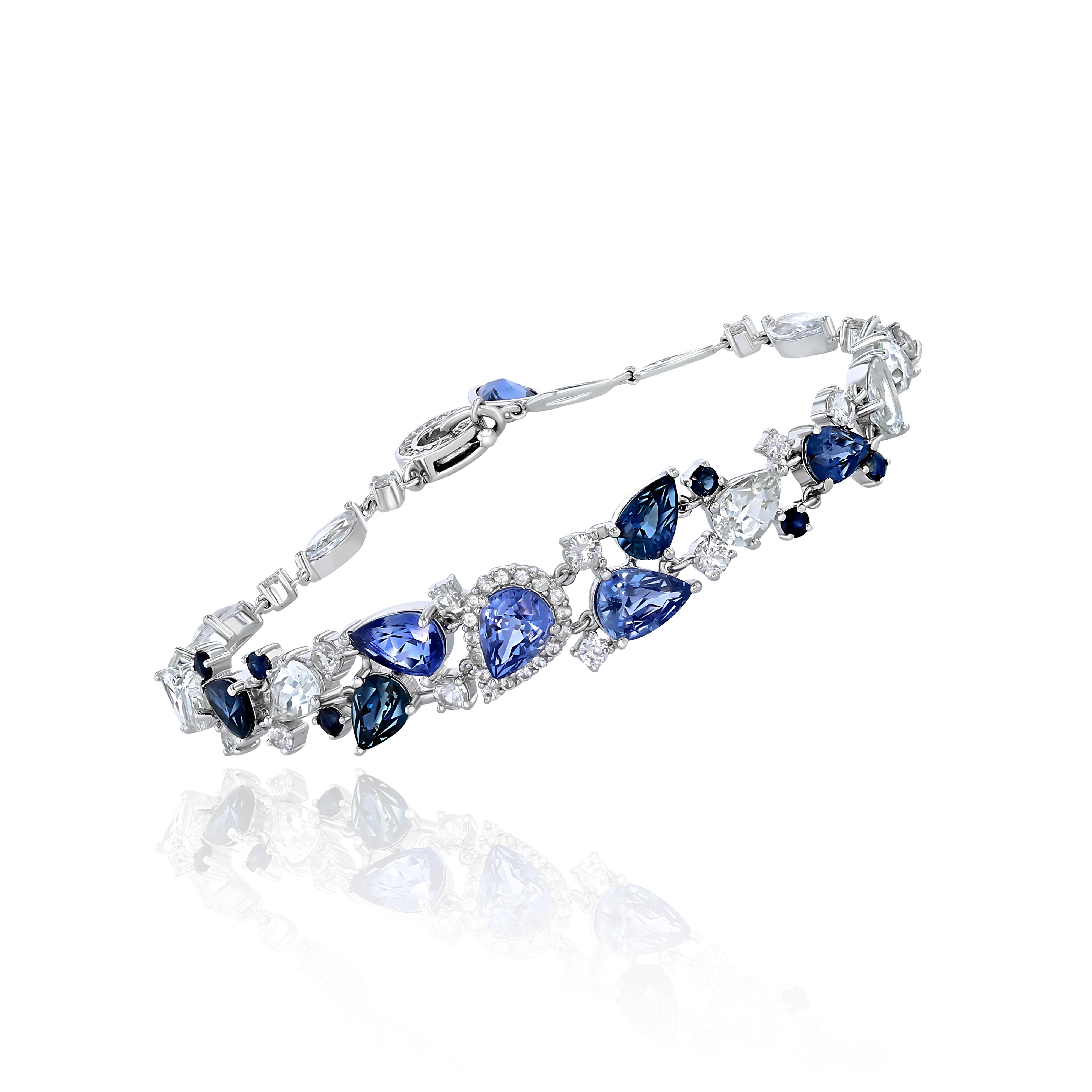 White Gold Bracelet with Blue and White Sapphires, and Diamonds, Medium
