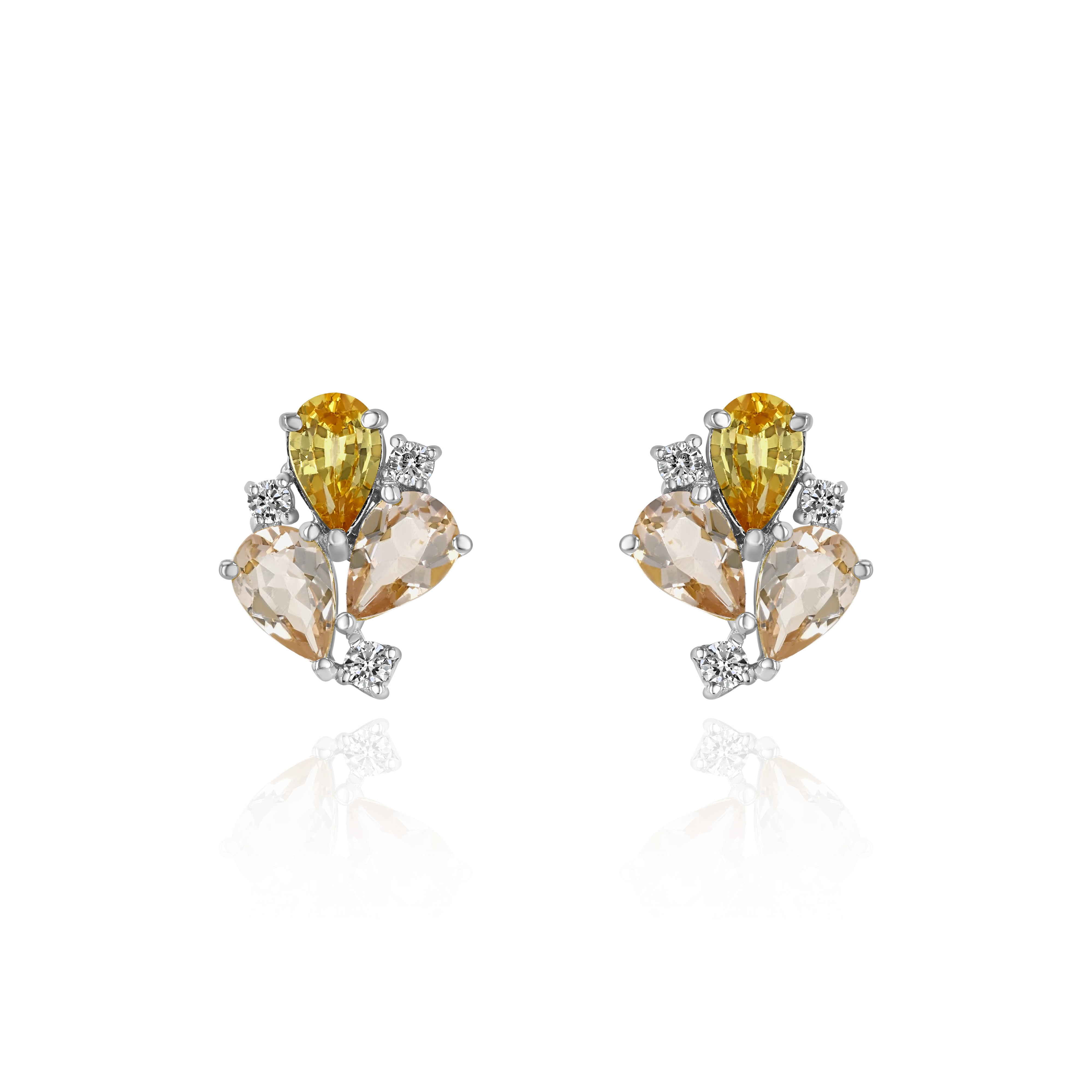White Gold Earrings with Yellow Sapphires and Morganite, and Diamonds, Small