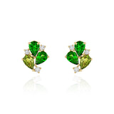 Yellow Gold Earrings with Tsavorite and Green Sapphires, and Diamonds, Small