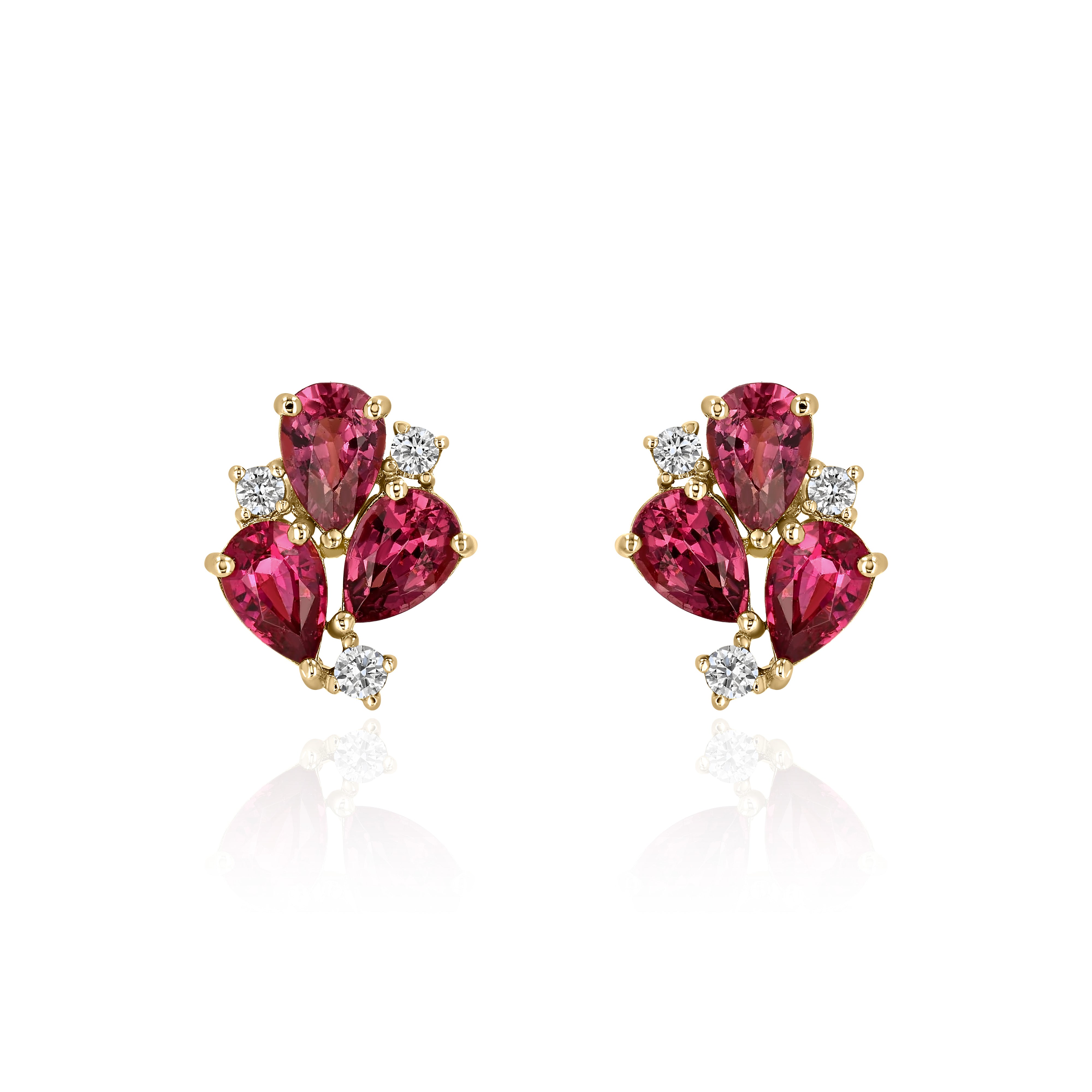 Yellow Gold Earrings with Rubellite and Diamonds, Small