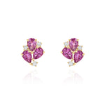 Yellow Gold Earrings with Pink Sapphires and Diamonds, Small