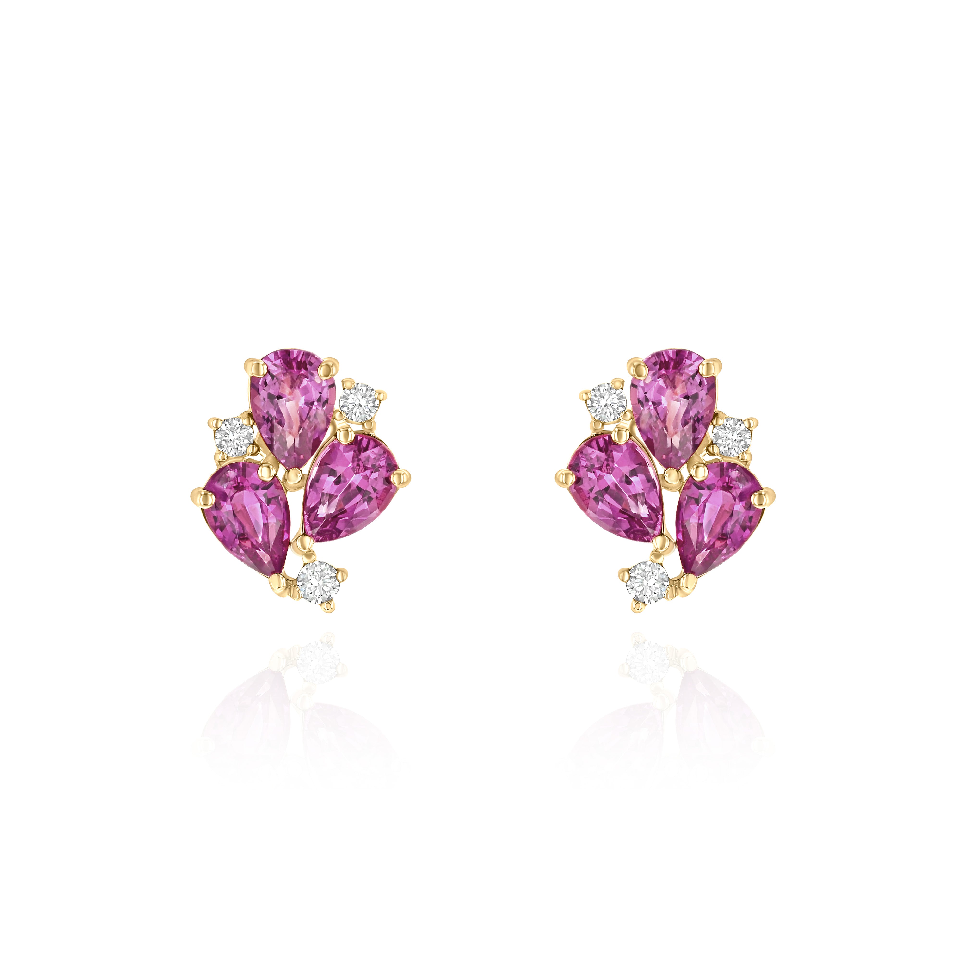 Yellow Gold Earrings with Pink Sapphires and Diamonds, Small