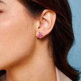 Yellow Gold Earrings with Pink Sapphires and Diamonds, Small - Model shot 