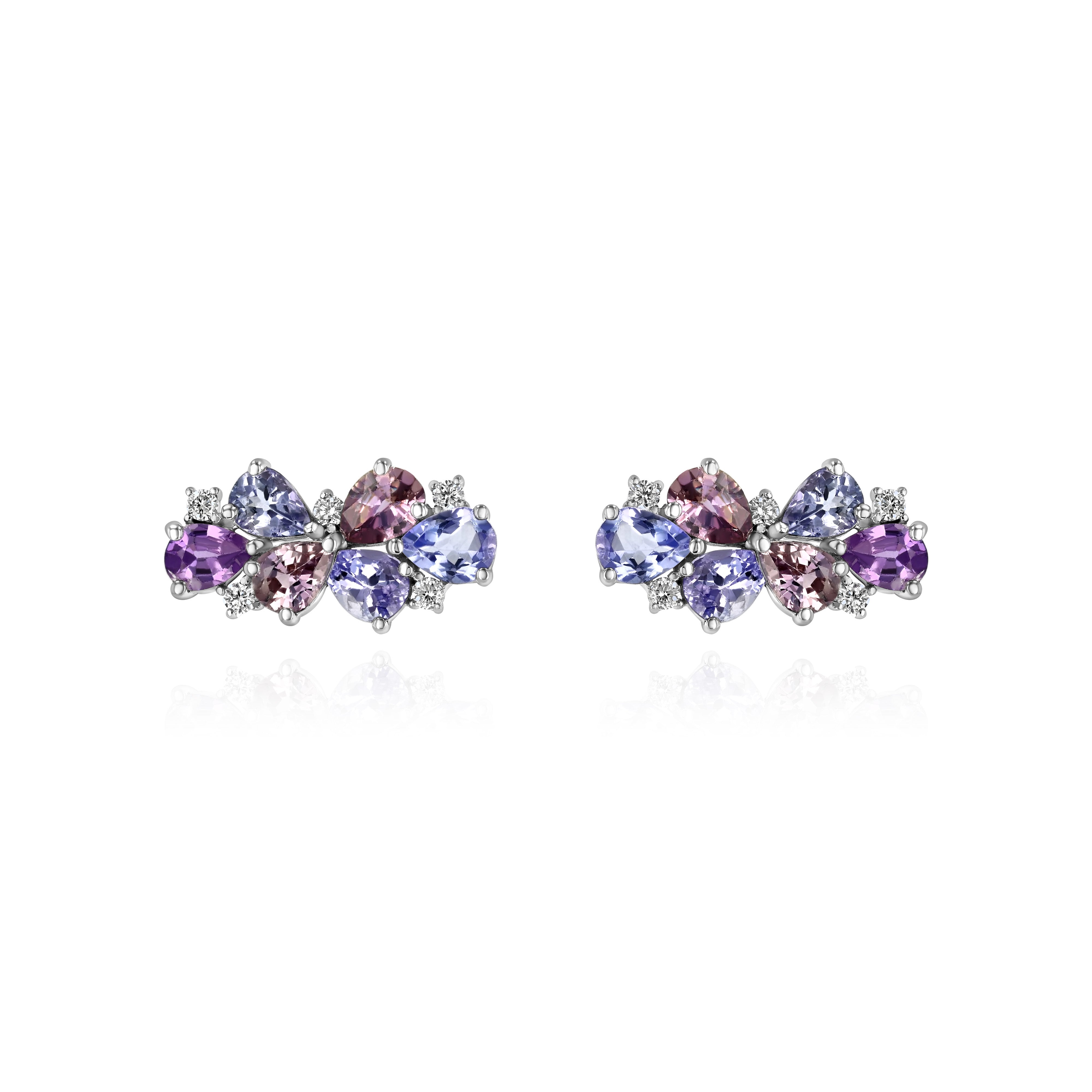 White Gold Earrings with Purple and Blue Sapphires, and Diamonds, Small