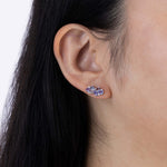 White Gold Earrings with Purple and Blue Sapphires, and Diamonds, Small - Model shot