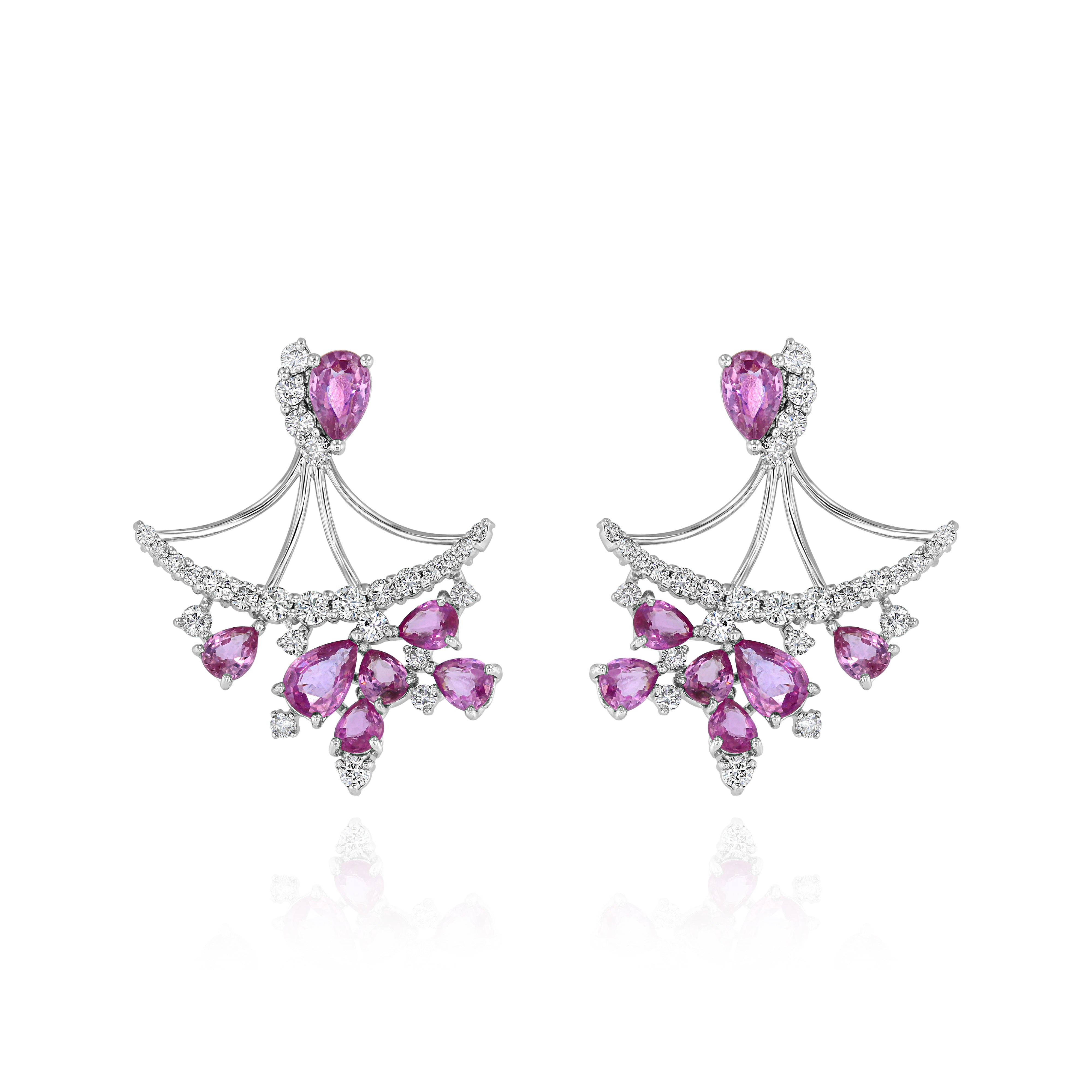 White Gold Earrings with Pink Sapphires and Diamonds, Large