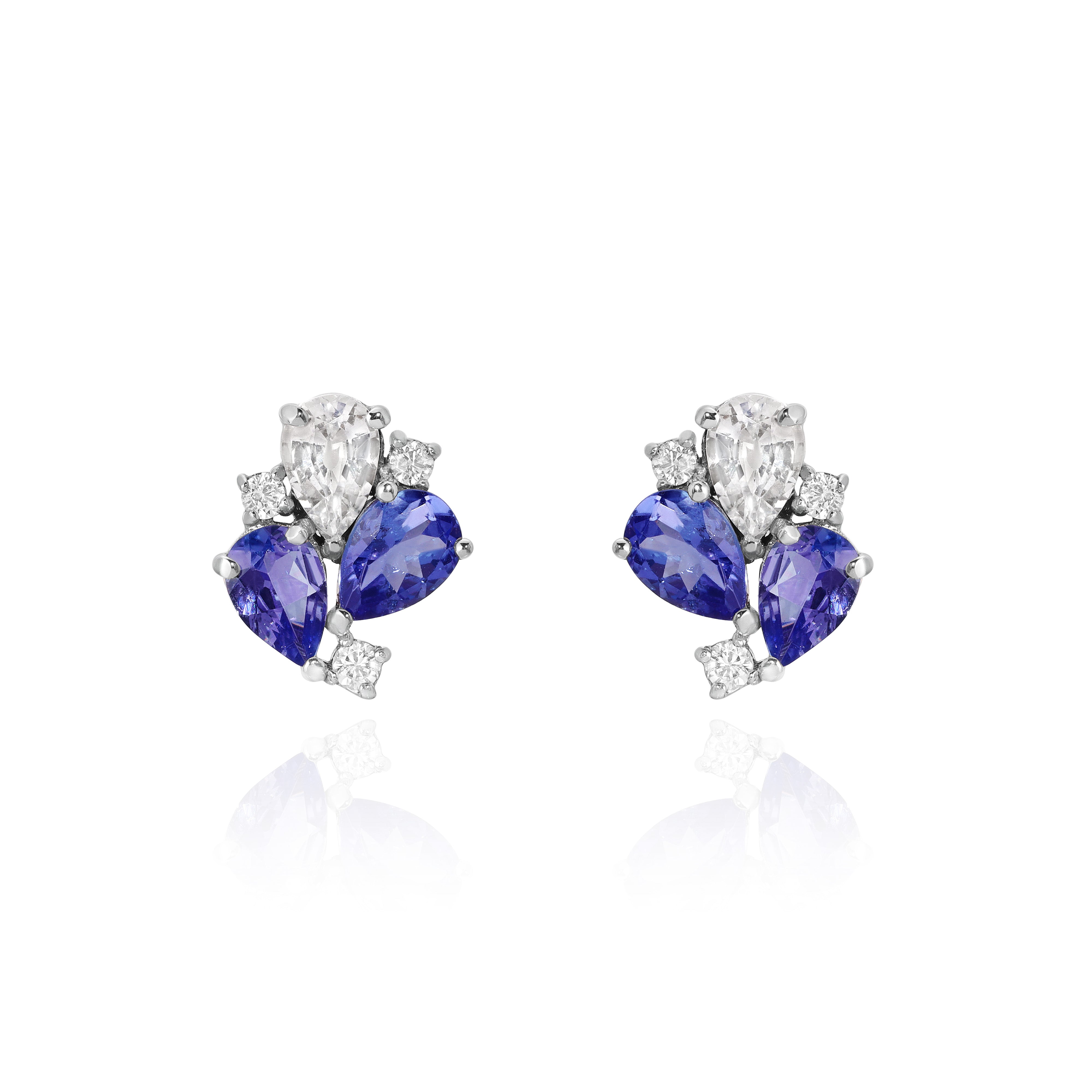 White Gold Earrings with pear shaped Tanzanite and Morganite, and small round Diamonds, Small