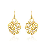 Yellow Gold Earrings, resembling a tree, with small round Diamonds, Large
