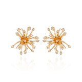 Yellow Gold Earrings, resembling a dandelion flower, with small round Diamonds, Large