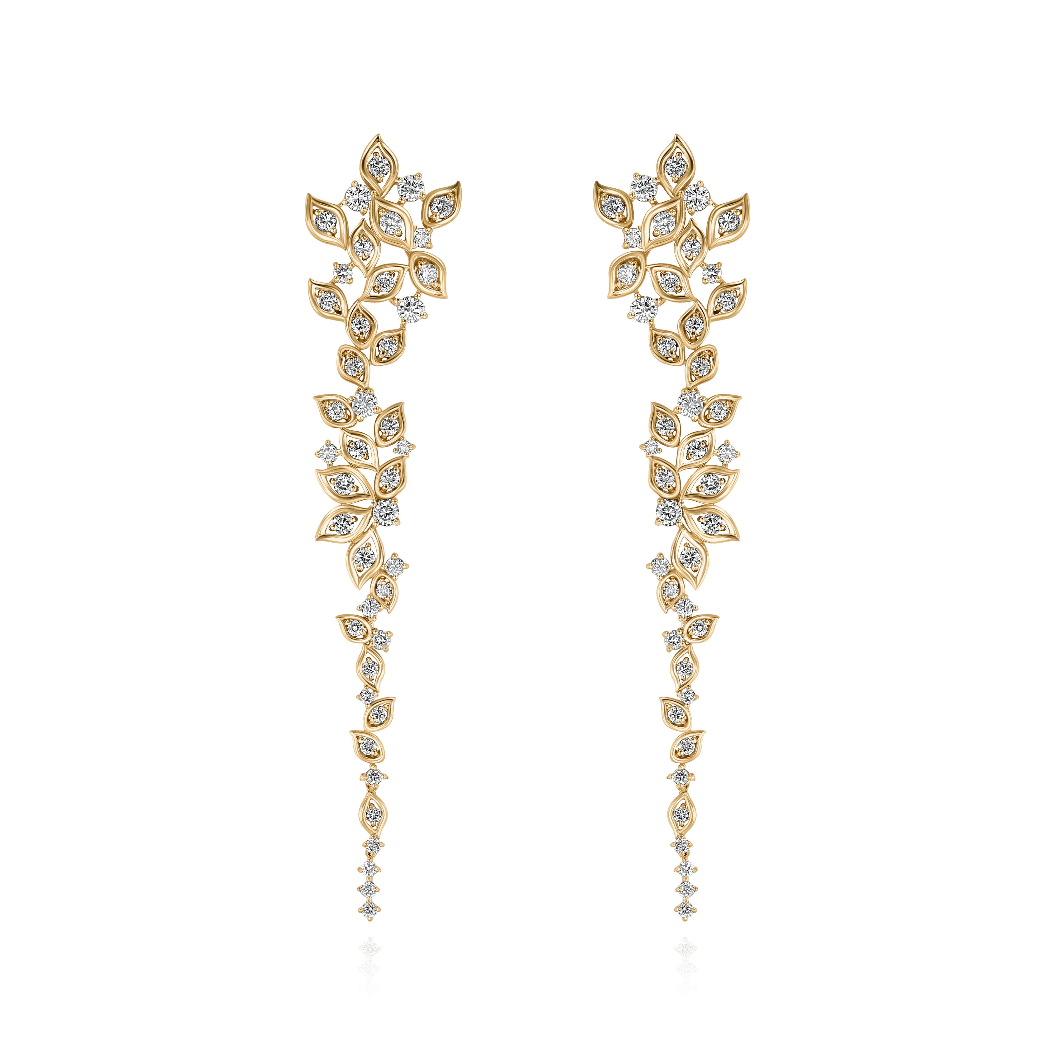 Earrings with Yellow Gold petals and round Diamonds inside them, Large