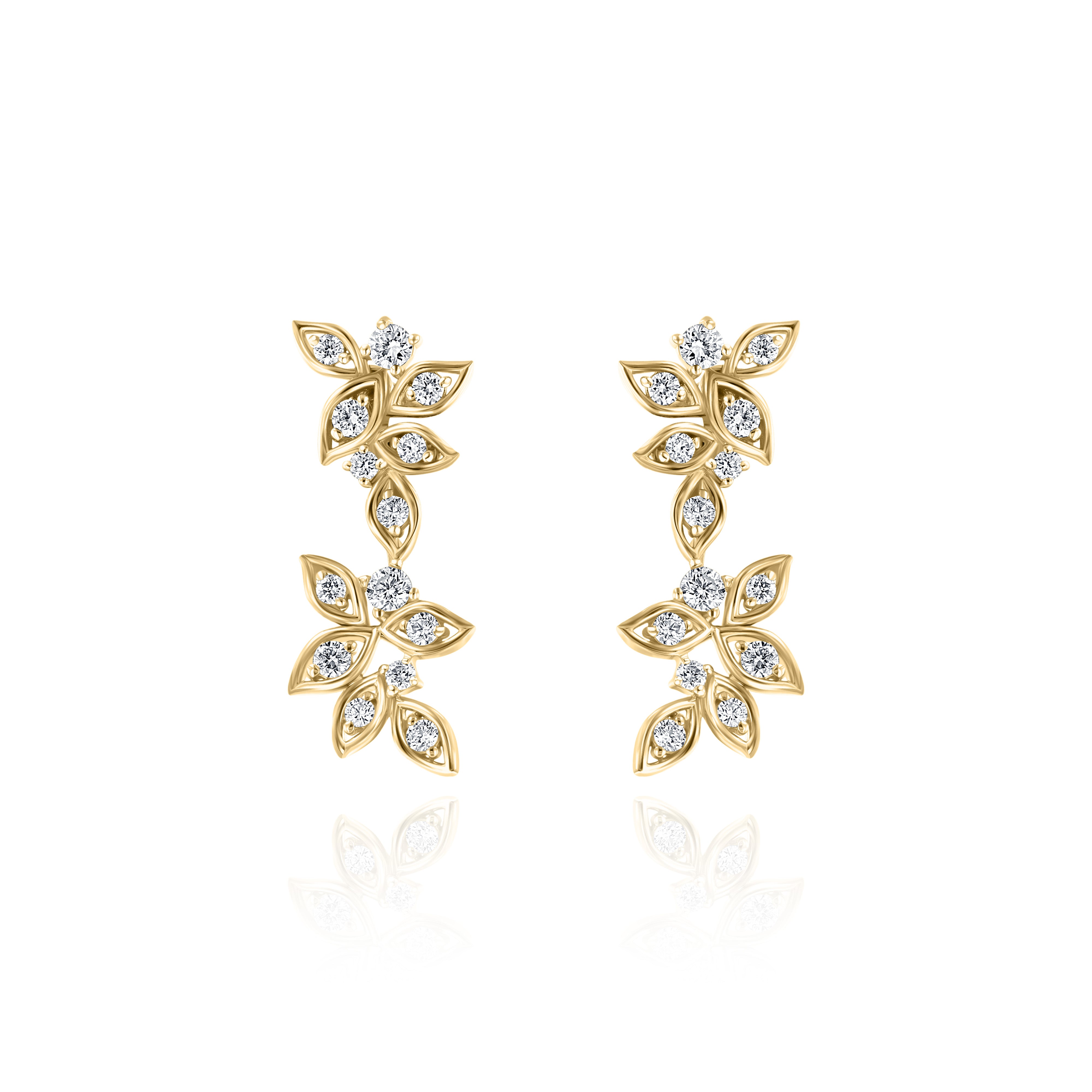 Earrings with Yellow Gold petals and round Diamonds inside them, Small