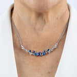 White Gold Necklace with Blue and White Sapphires, and Diamonds, Medium - Model shot
