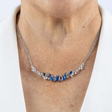 White Gold Necklace with Blue and White Sapphires, and Diamonds, Medium - Model shot
