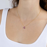 Rose Gold Necklace with Pink Sapphire and Diamonds, Small - Model shot