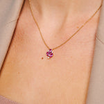Rose Gold Necklace with Pink Sapphire and Diamonds, Small - Model shot
