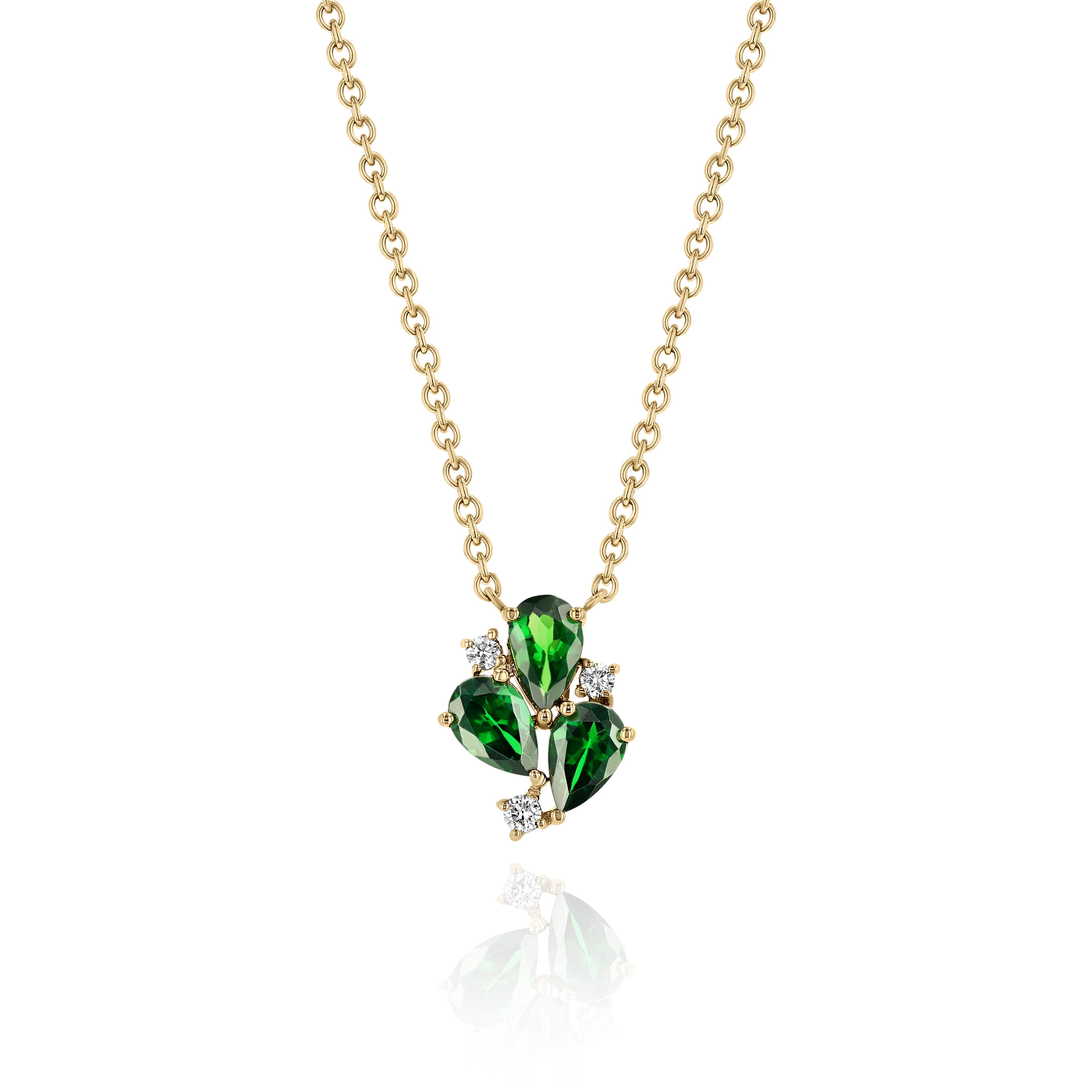 Yellow Gold Necklace with Tsavorite and Diamonds, Small