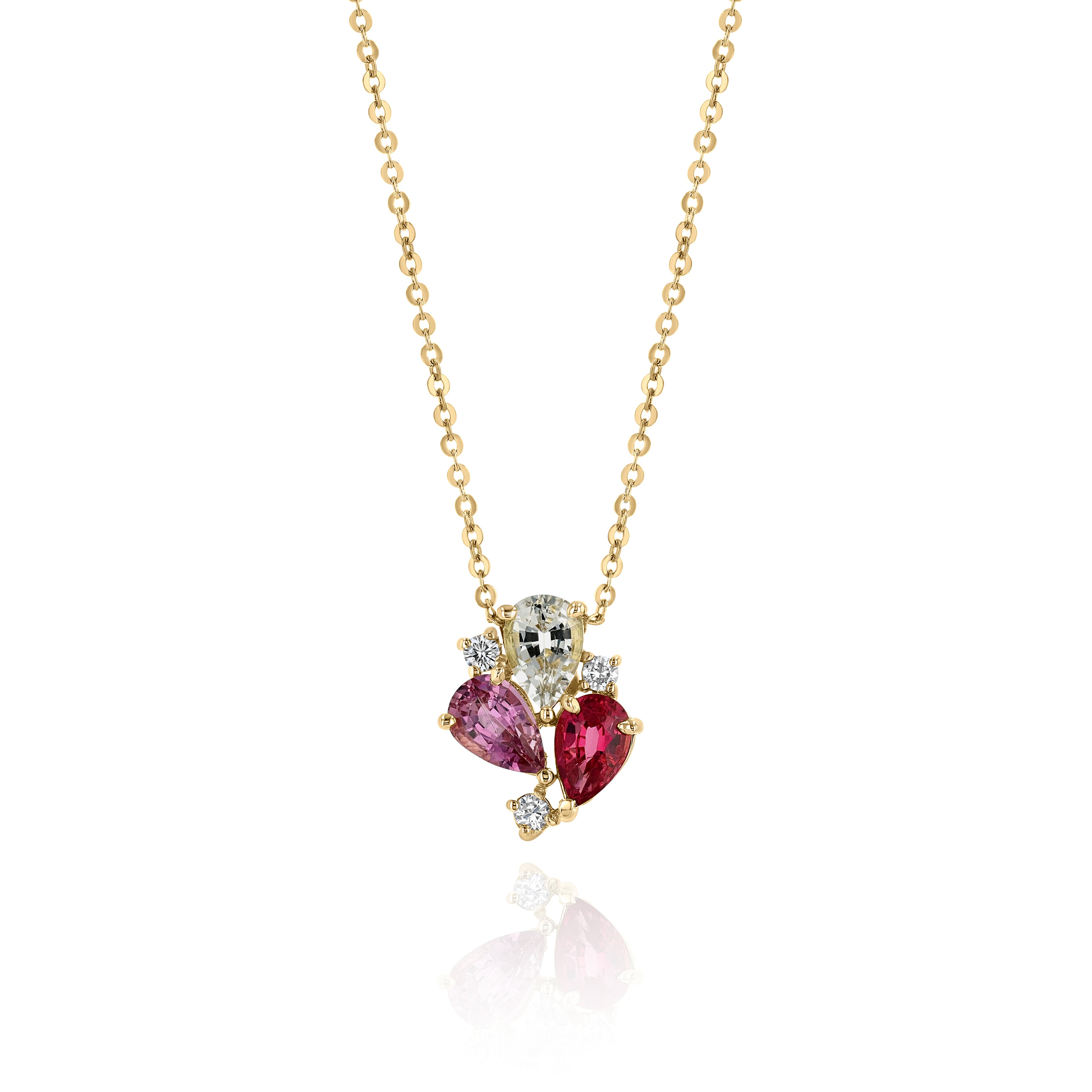 Yellow Gold Necklace with White Sapphire, Pink Tourmaline, Rubellite, and Diamonds, Small