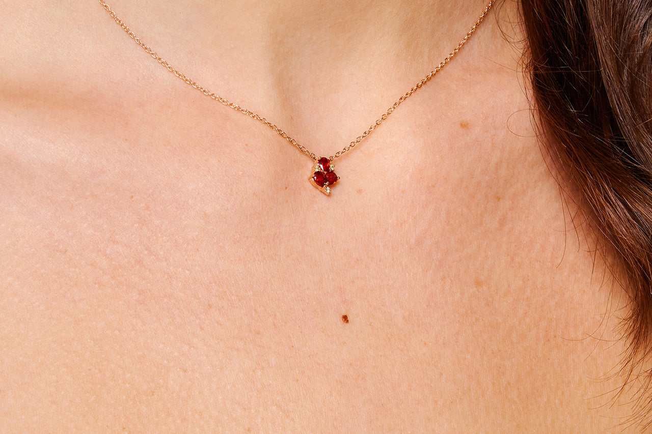 Rose Gold Necklace with Orange Sapphires and Yellow Diamonds, Small - Model shot