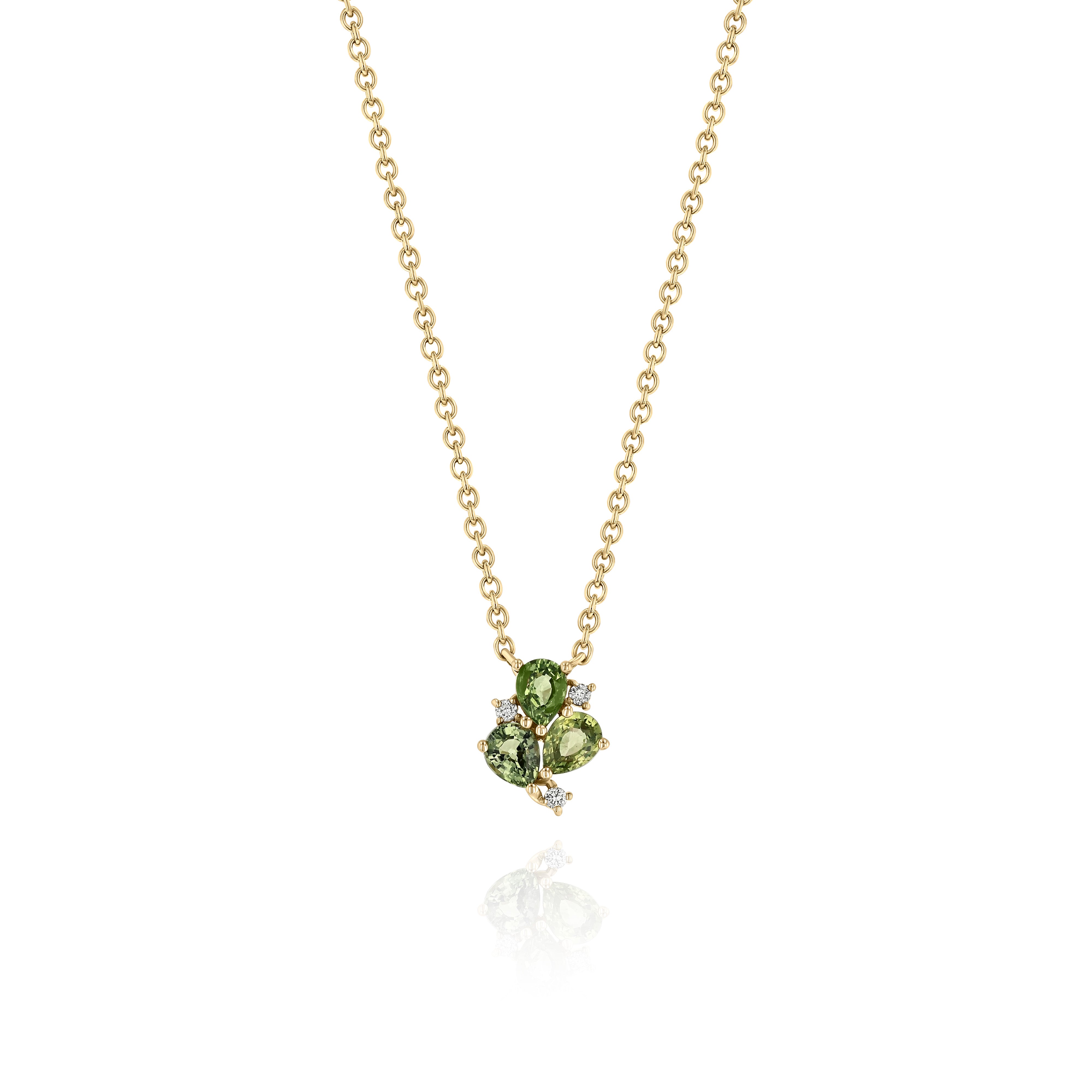 Yellow Gold Necklace with Green Sapphires and Diamonds, Small