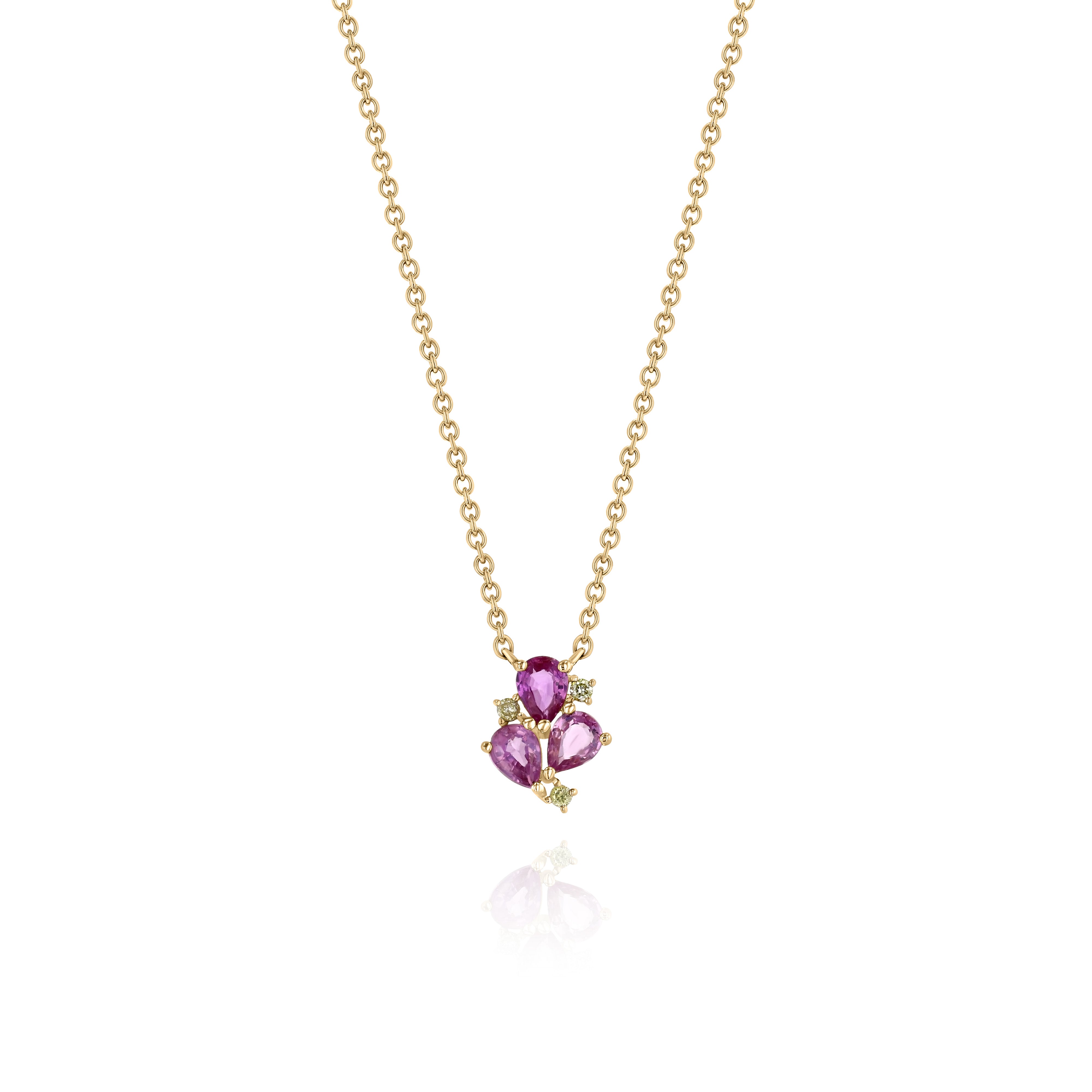 Yellow Gold Necklace with Pink Sapphires and Yellow Diamonds, Small