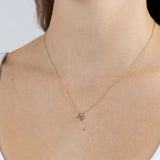 Yellow Gold Necklace with Pink Sapphires and Yellow Diamonds, Small - Model shot