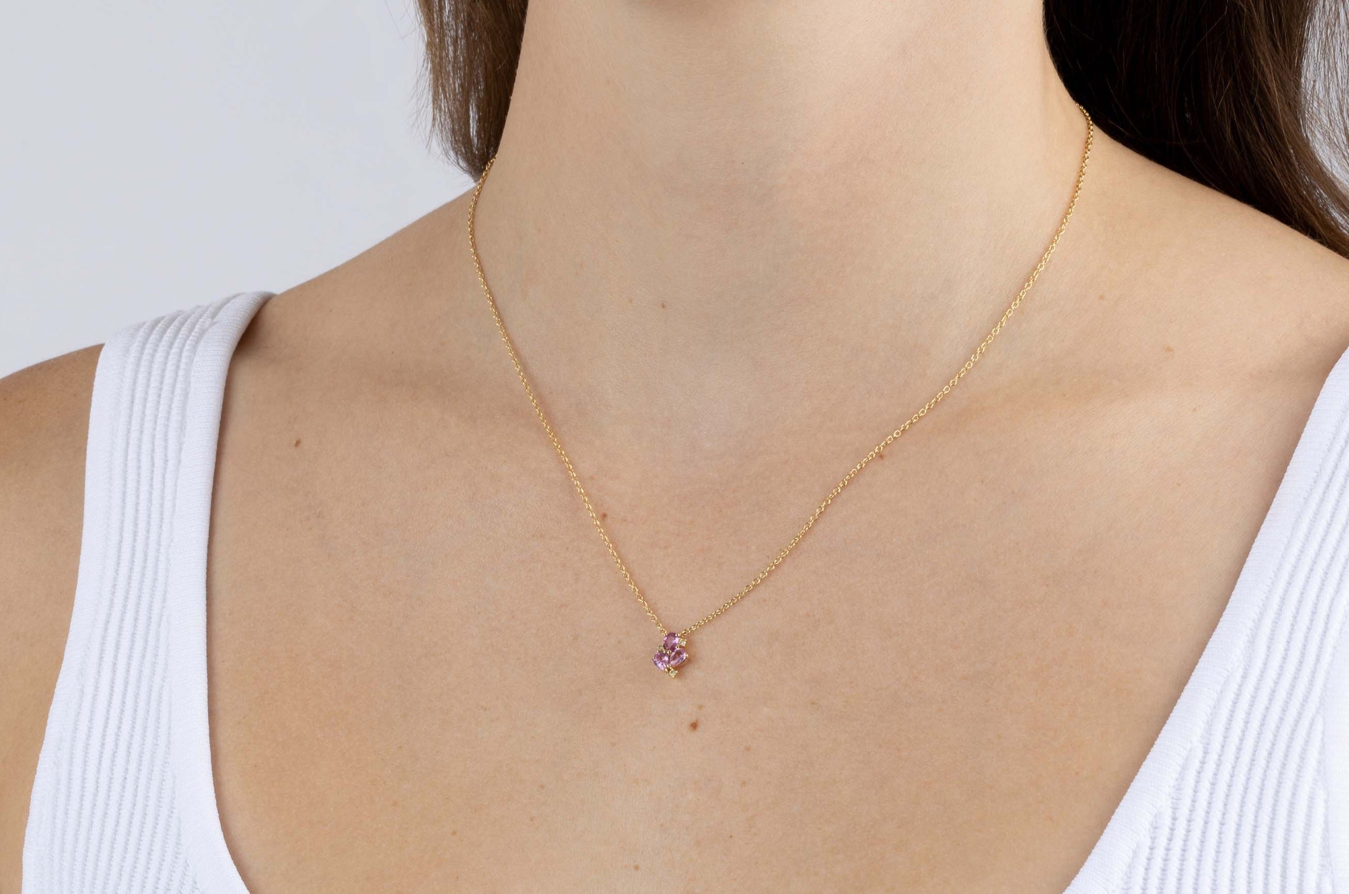 Yellow Gold Necklace with Pink Sapphires and Yellow Diamonds, Small - Model shot