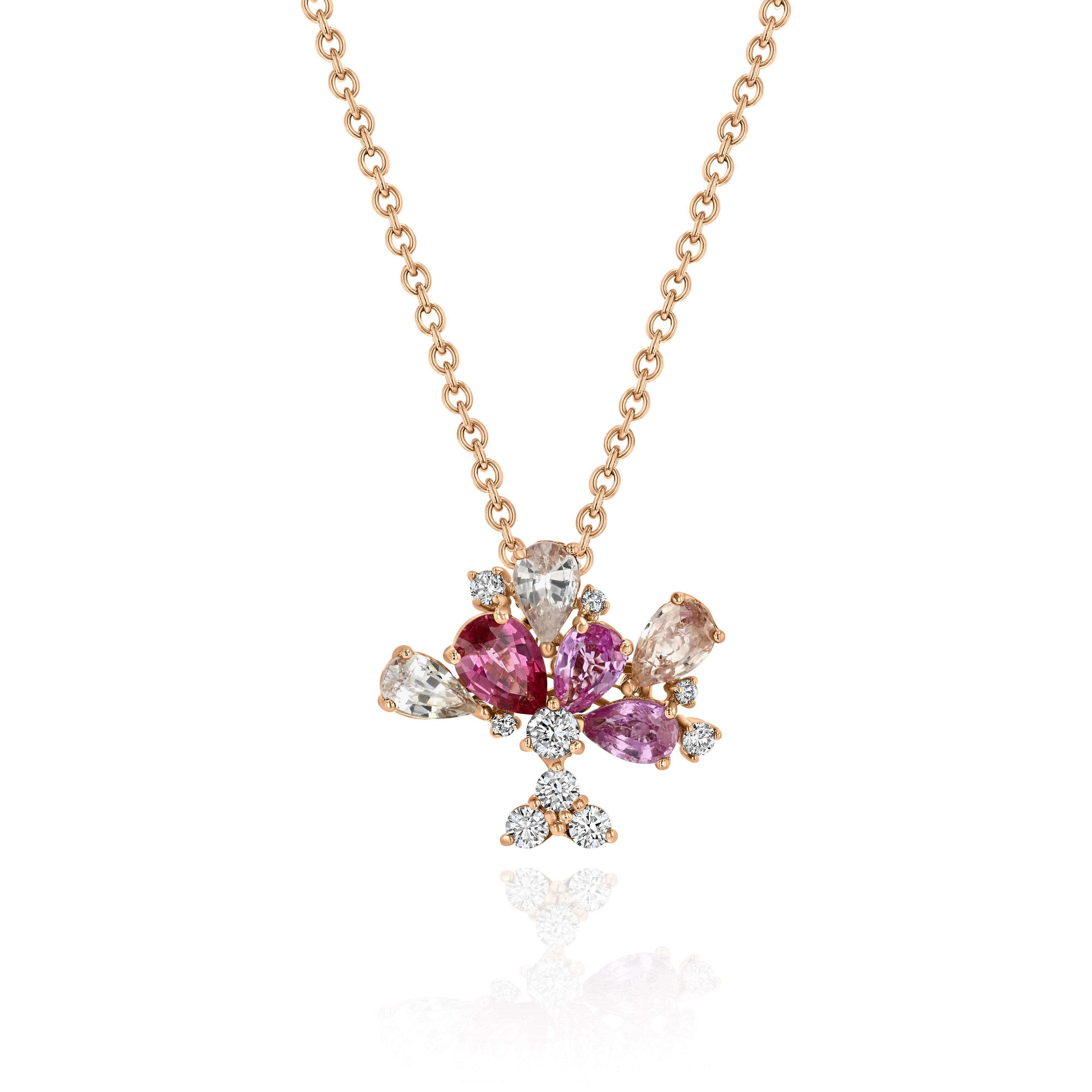 Rose Gold Necklace with Pink and White Sapphires, and Diamonds, Small