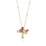 Yellow Gold Necklace with Yellow and Pink Sapphires, and Diamonds, Large