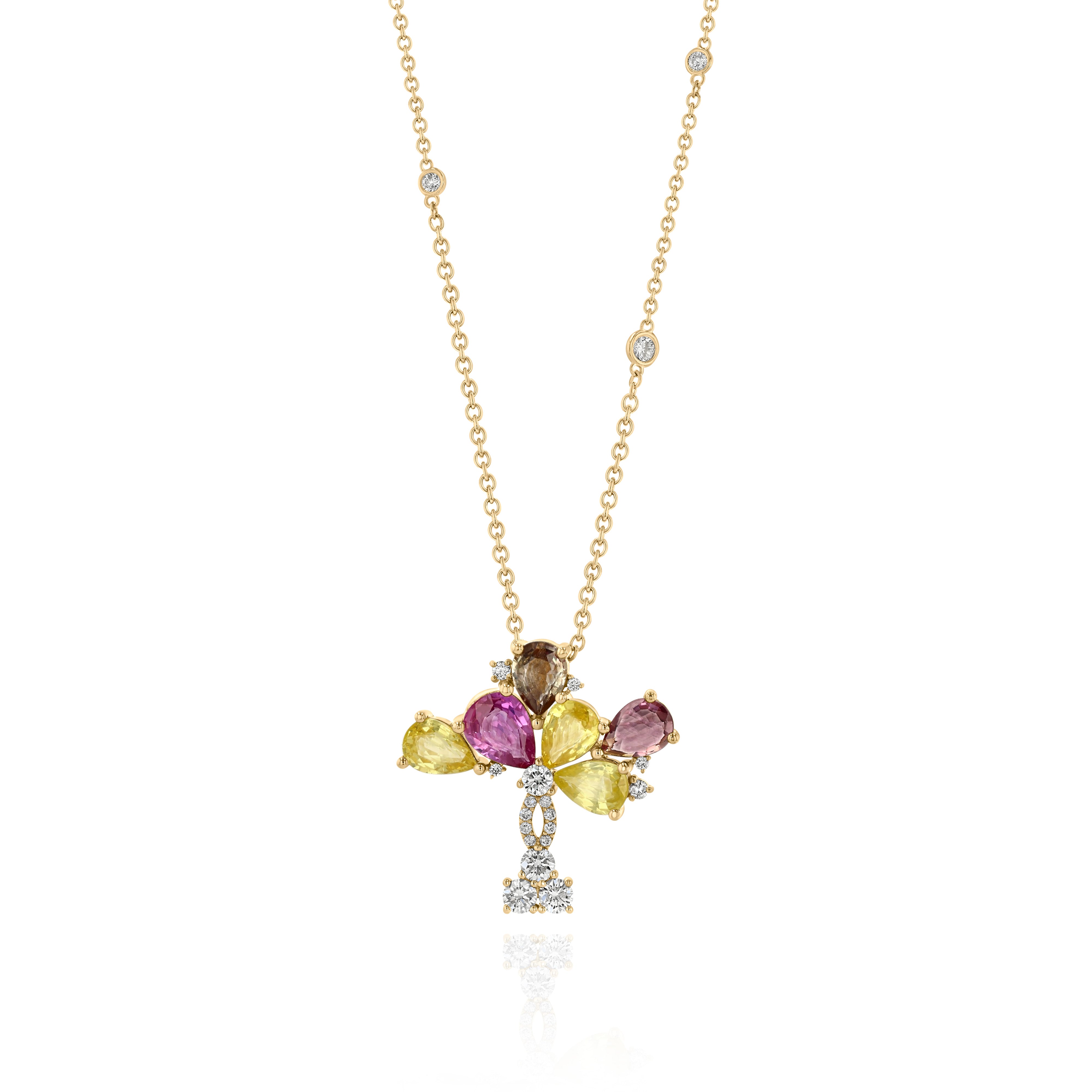 Yellow Gold Necklace with Yellow and Pink Sapphires, and Diamonds, Large