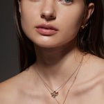 White Gold Necklace with Orange, Yellow, and White Sapphires, and Diamonds, Small - Model shot