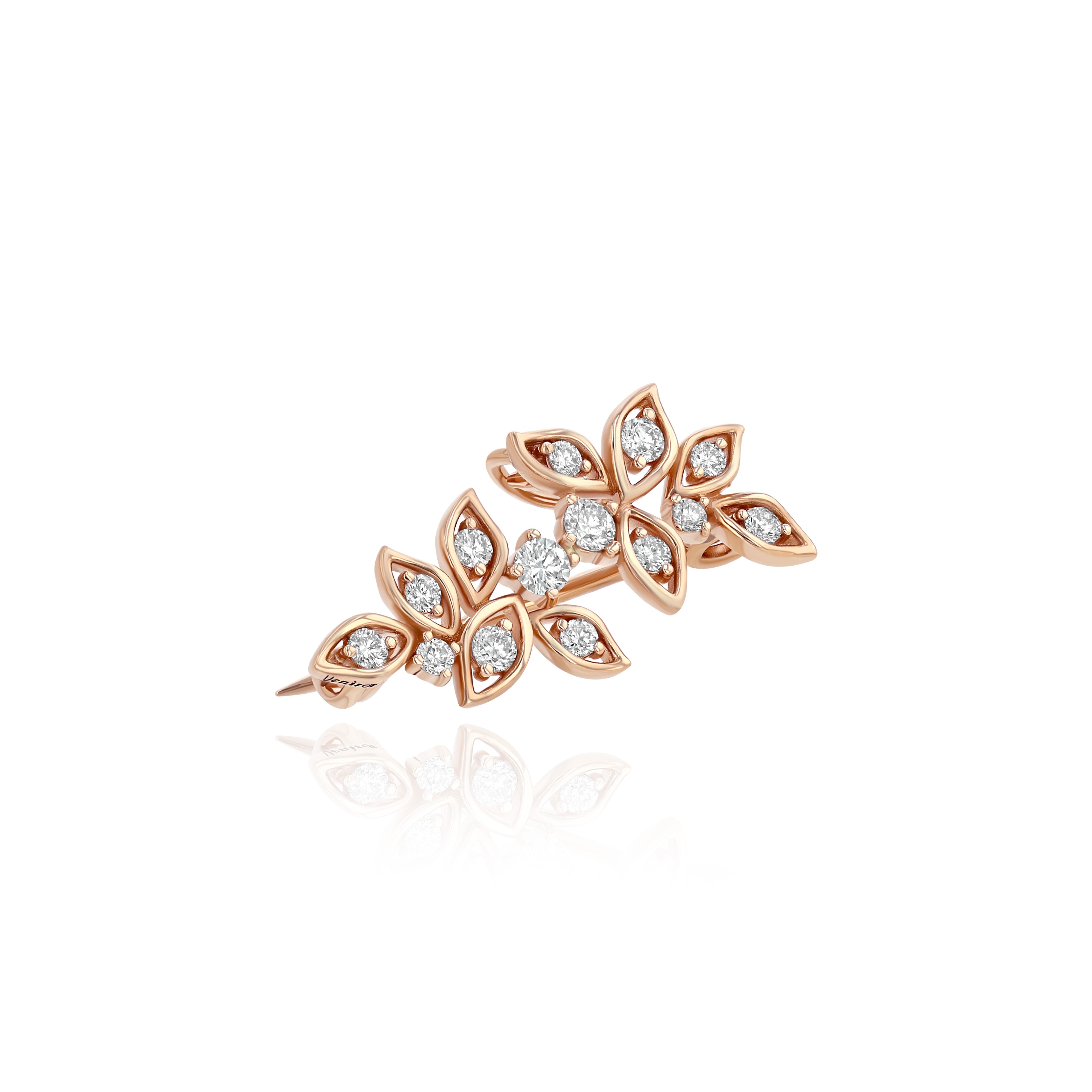 Brooch with Rose Gold petals and round Diamonds inside them, Small